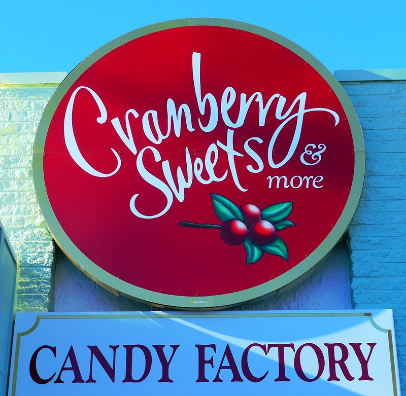 The red Cranberry Sweets And More Sign in Coos Bay, Oregon.