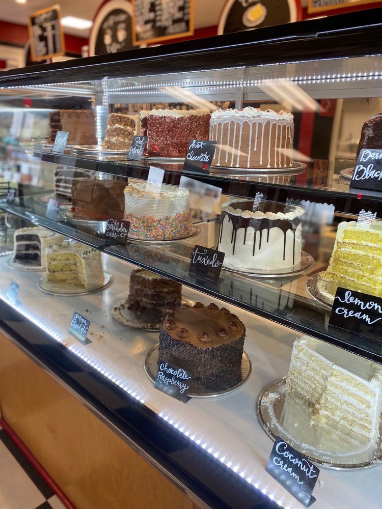 The display case full of delicious looking cakes at Gerry Frank's Konditorei in Salem, Oregon.