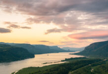 Columbia river gorge at sunset
