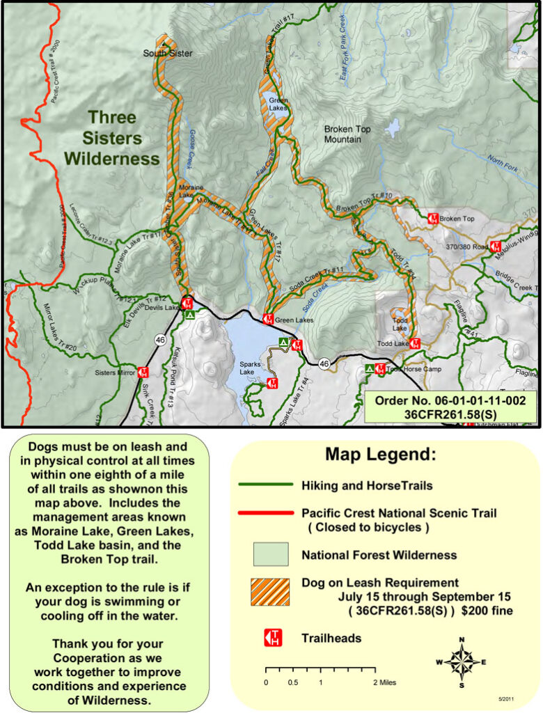 A Forest Service map of the Green Lakes Trail.