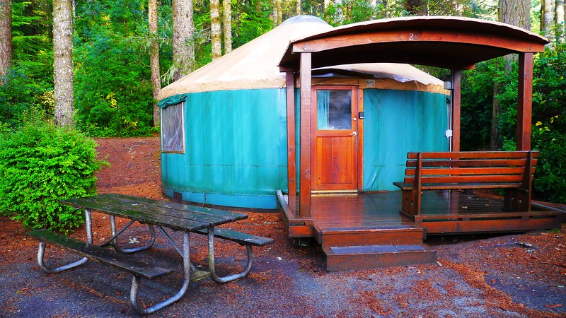 A deluxe camping yurt at Umpqua Lighthouse State Park.