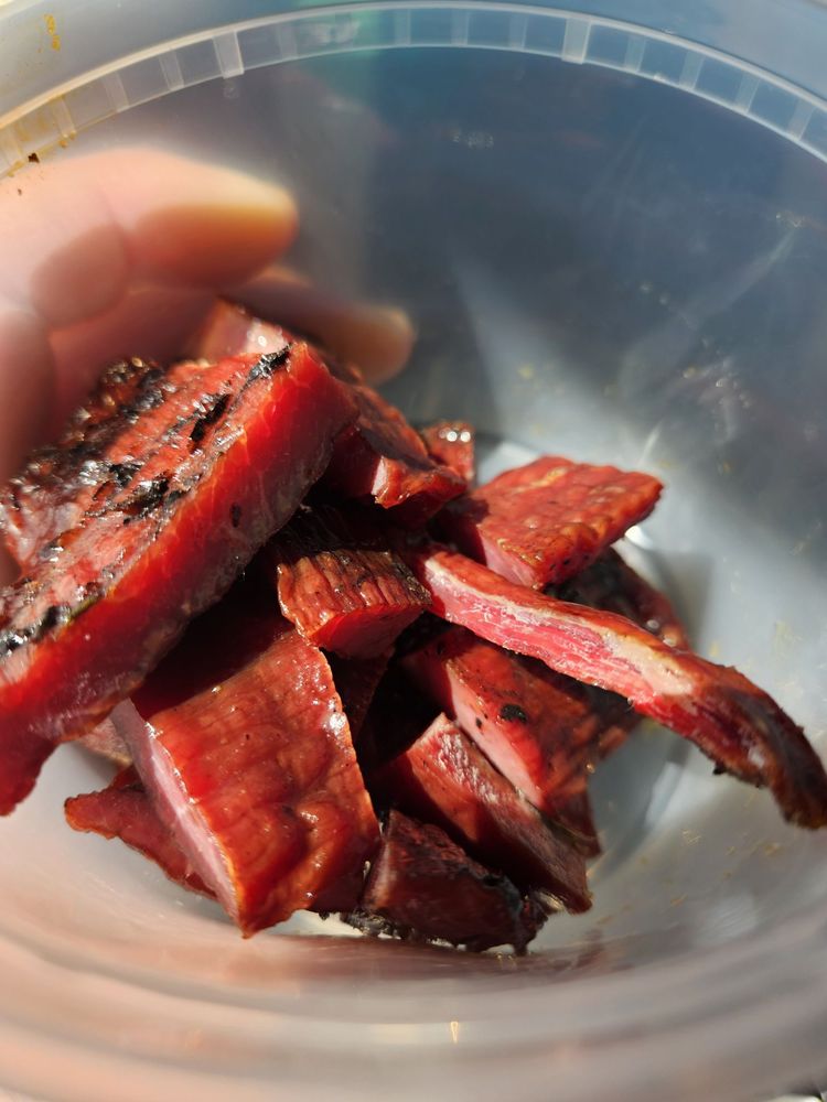 Fresh smoked beef jerky. It looks delicious!