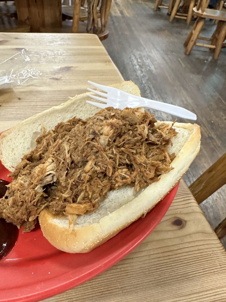 A pulled pork sandwich at Taylor's Sausage Country Store.