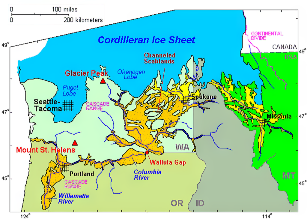 missoula floods, oregon, columbia river gorge, geology, oregon history, interactive map,  prehistory, prehistoric floods