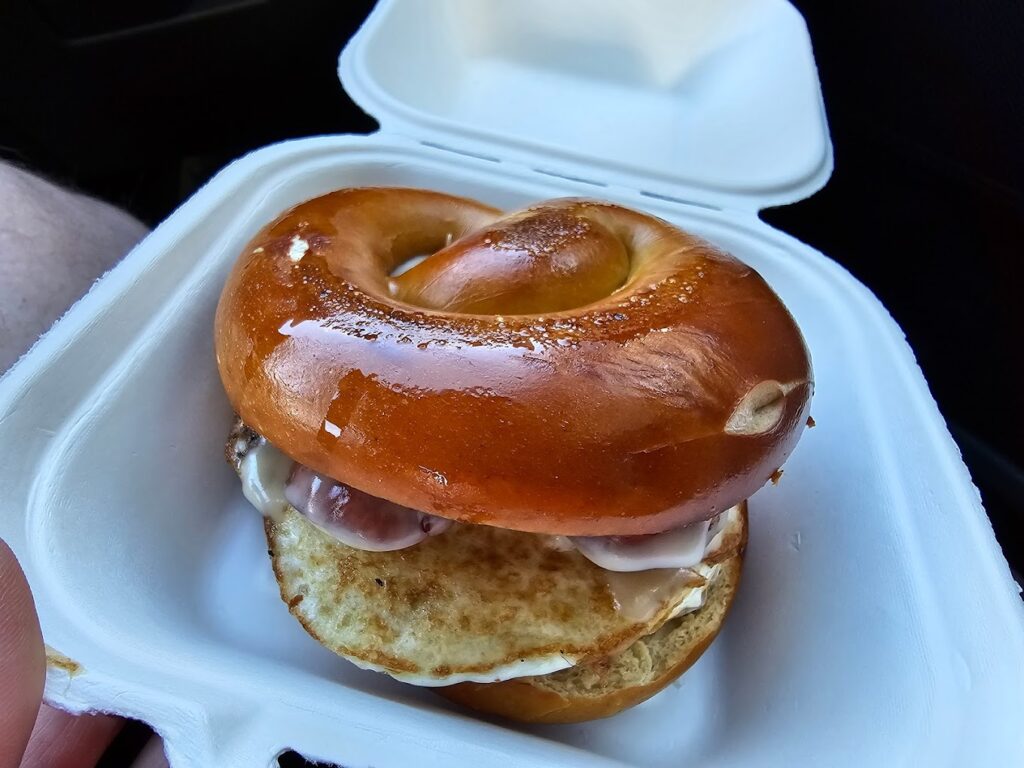 A pretzel sandwich at Fressen Artisan Bakery.