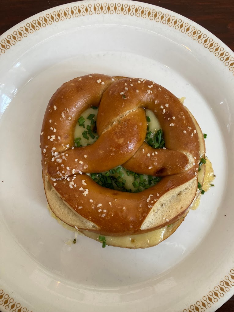 A pretzel sandwich at Fressen Artisan Bakery.