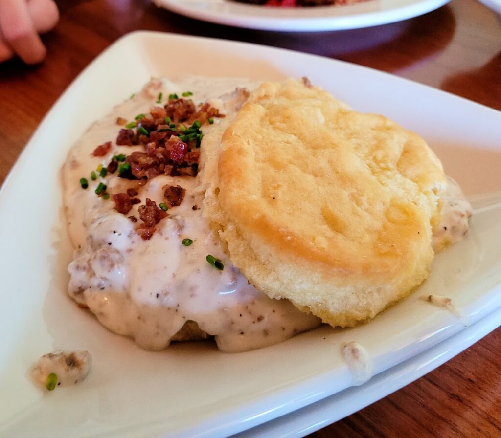 Really well plated biscuits and gravy.