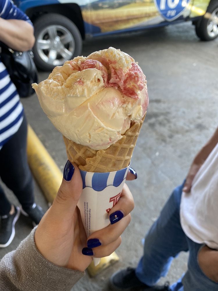 Ice cream in an ice cream cone.