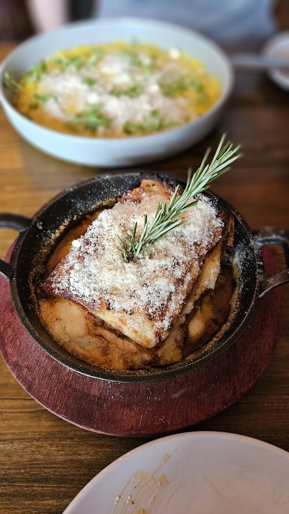 A delicious plate of Italian food. It looks gorgeous.