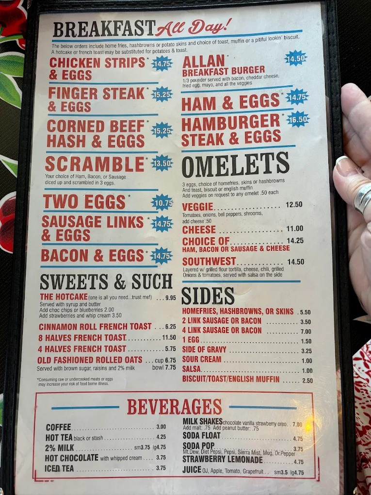 menu at Addie's Diner