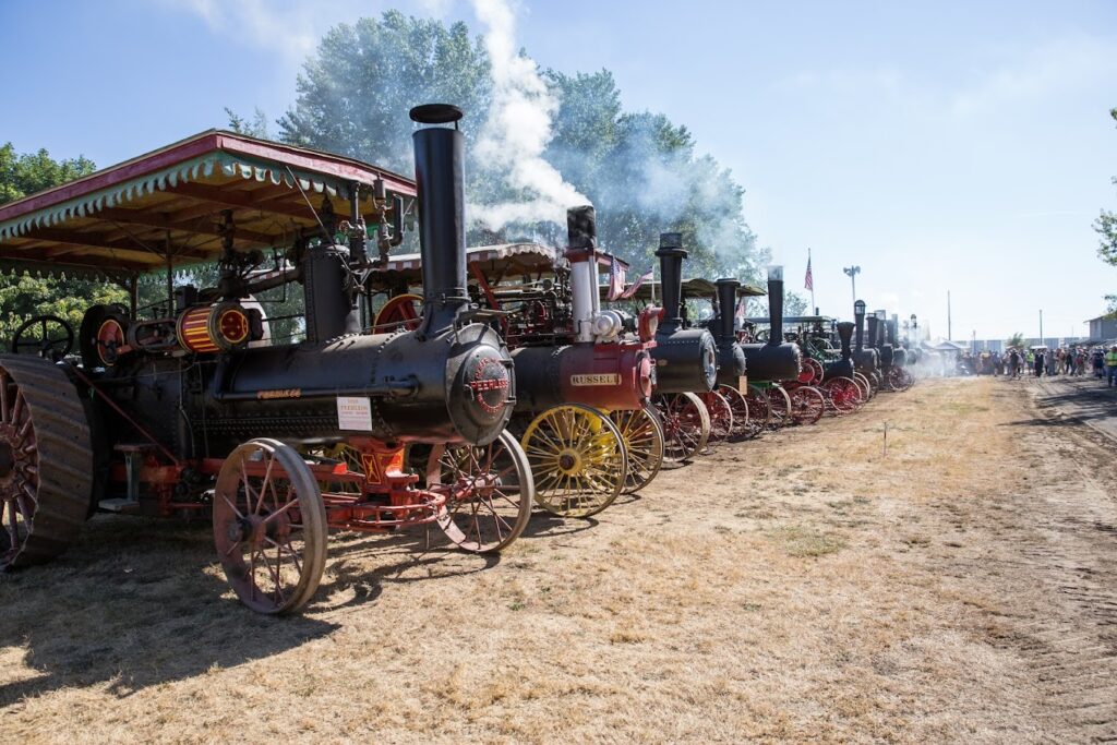 row of steam trains