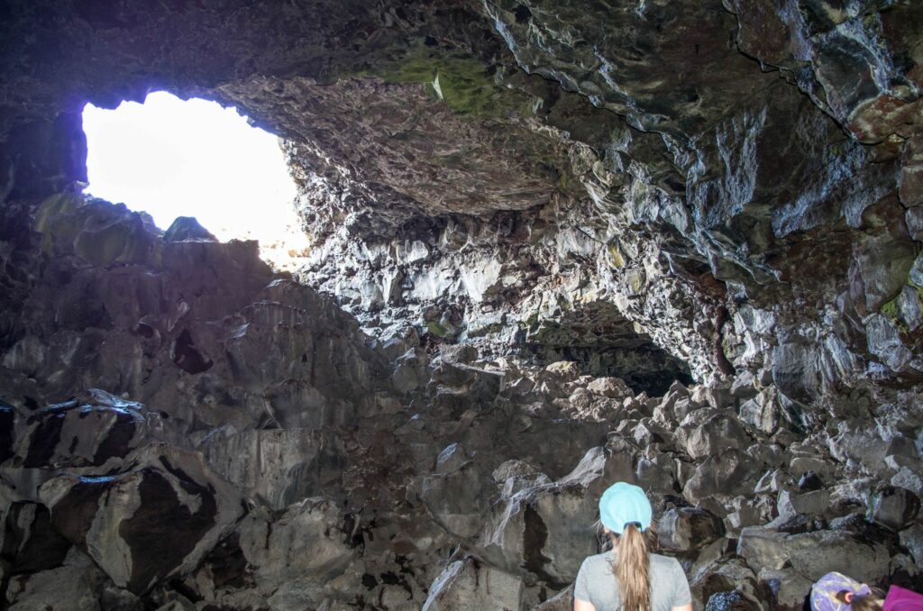 Inside a cave at the Lava Beds National Monument.