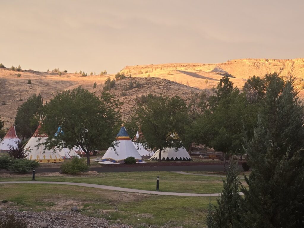 Teepees and the beautiful view of the surrounding area around Kah-Nee-Ta.