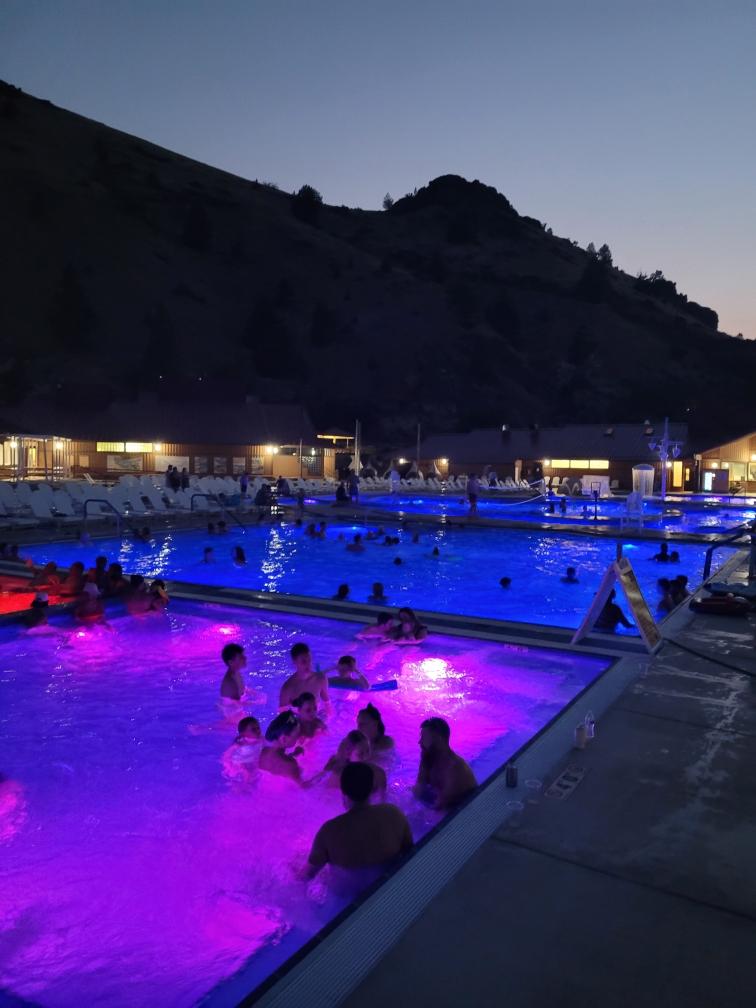 One of the hot spring tubs at night.