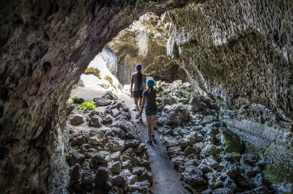 Inside a cave at the Lava Beds National Monument.