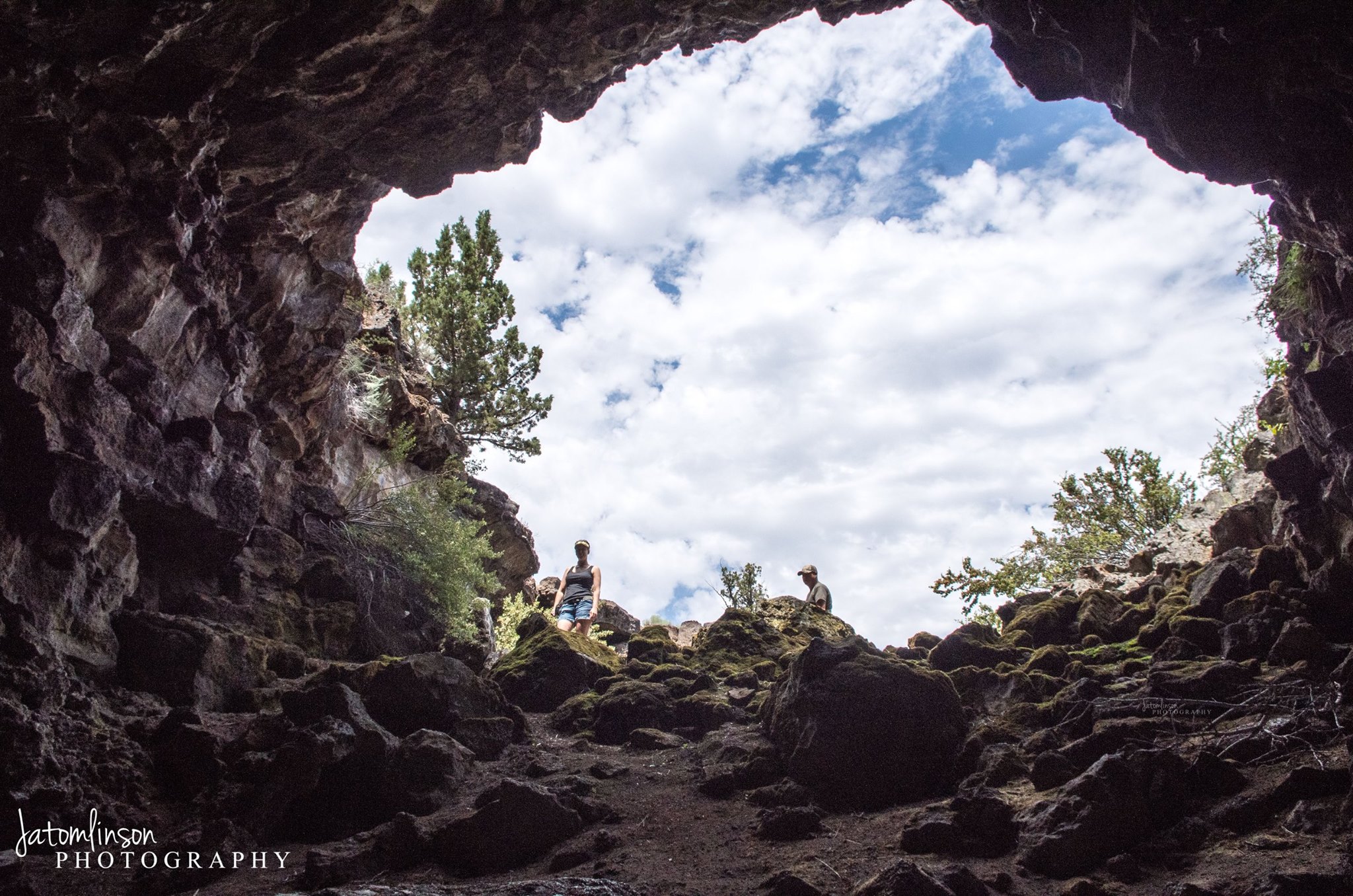 Inside a cave at the Lava Beds National Monument.