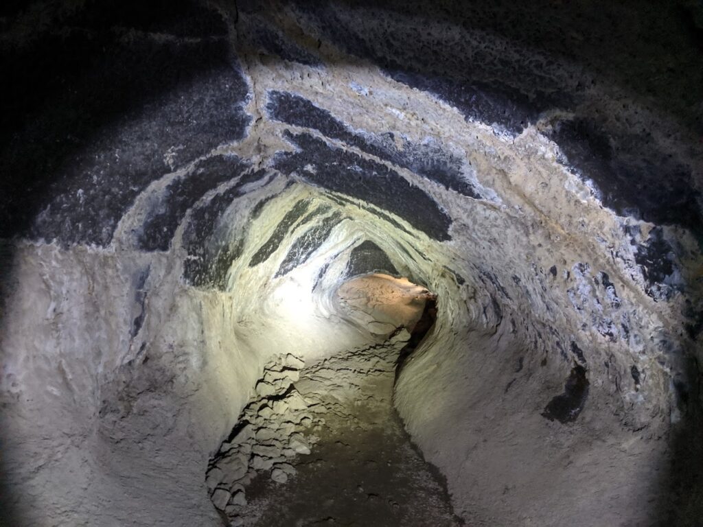 Inside a cave at the Lava Beds National Monument.