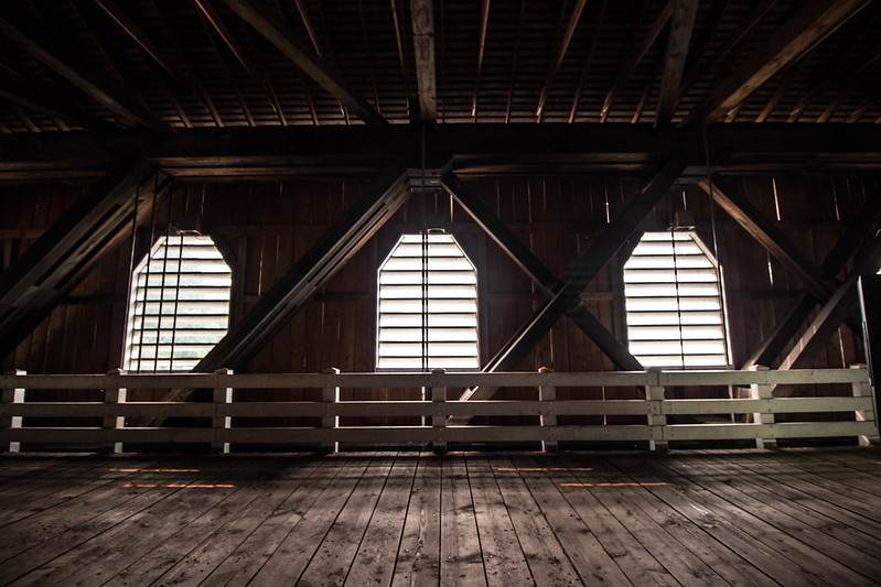 Inside Lowell Covered Bridge.