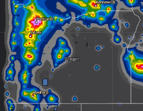 Light Pollution map of Oregon.