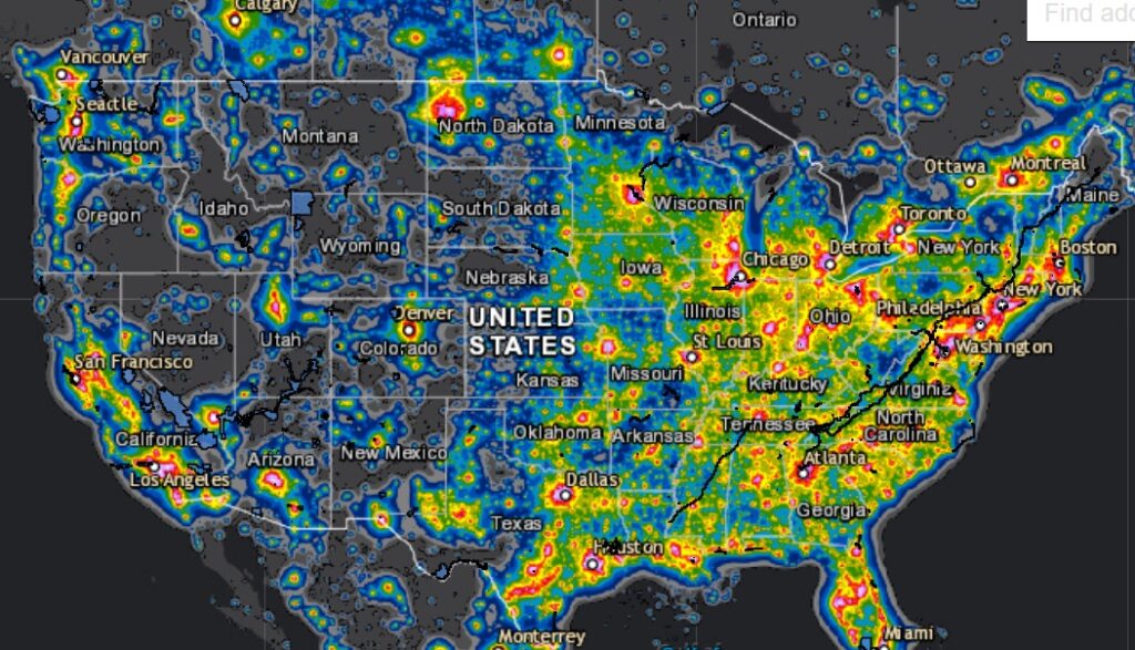 Light Pollution map of the United States.