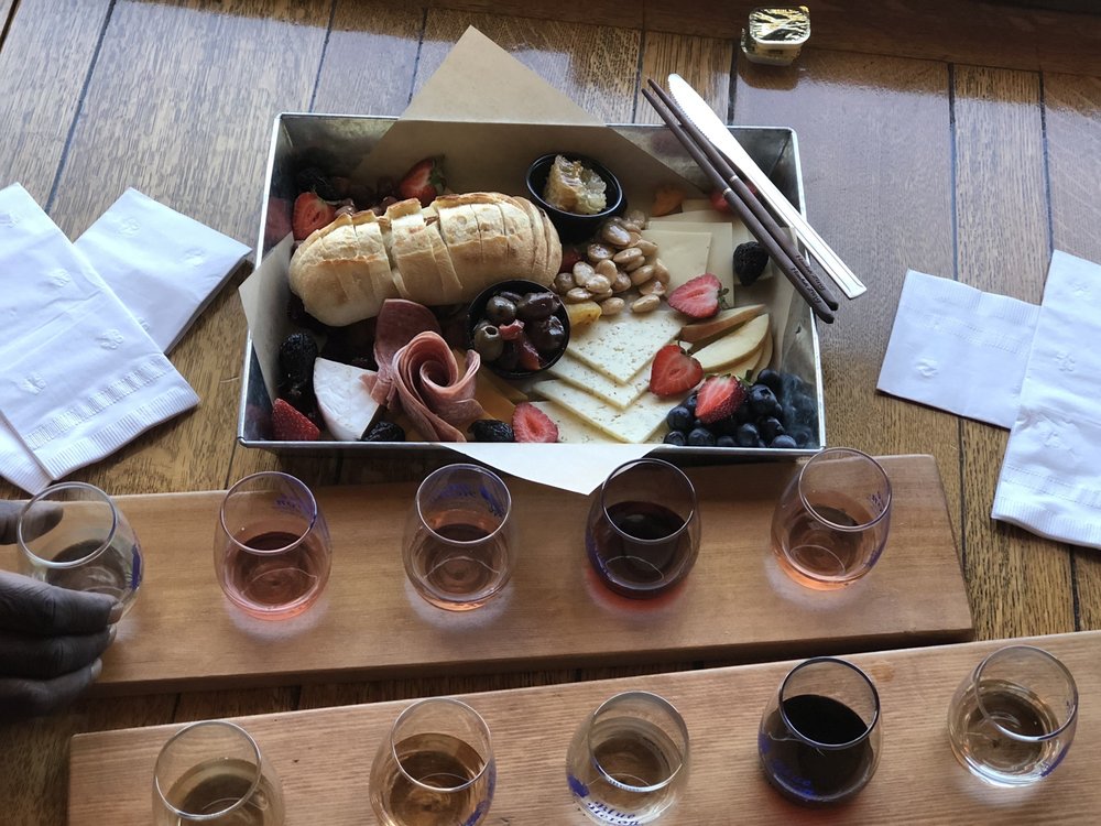 A charcuterie board and wine tasting.