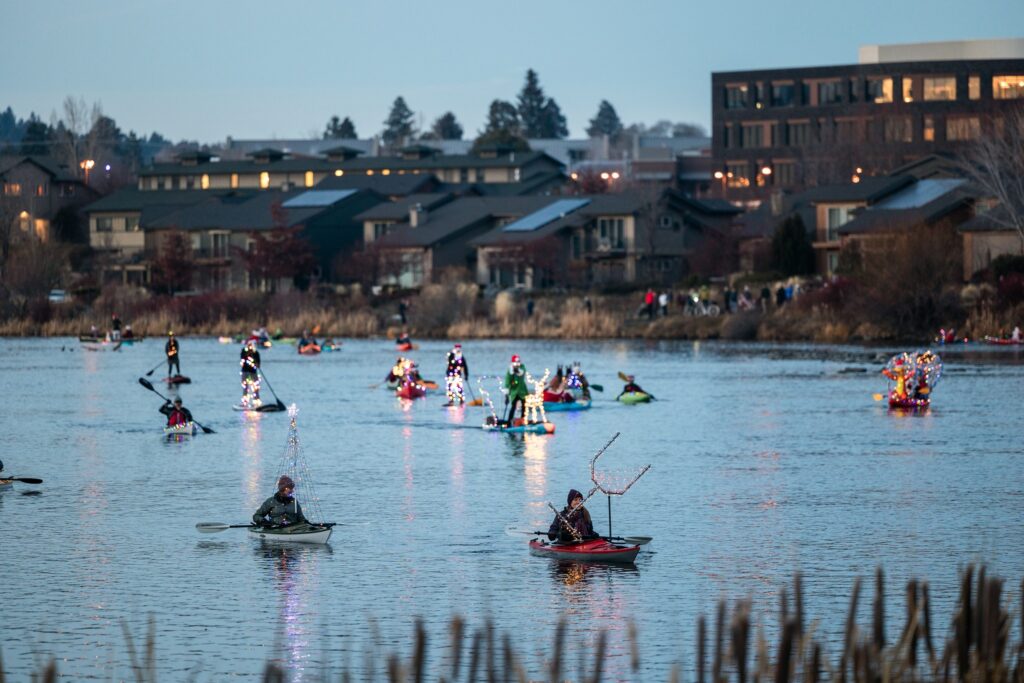 Holiday Lights Paddle Parade in Bend on the Deschutes River.