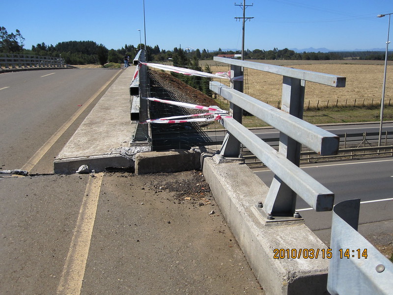 A bridge in Chili that was damaged by an 8.8 earthquake in 2010.