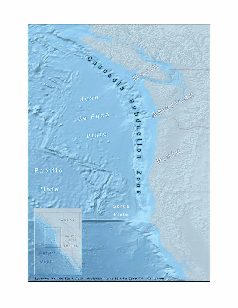 A map of the Cascadia Subduction Zone.