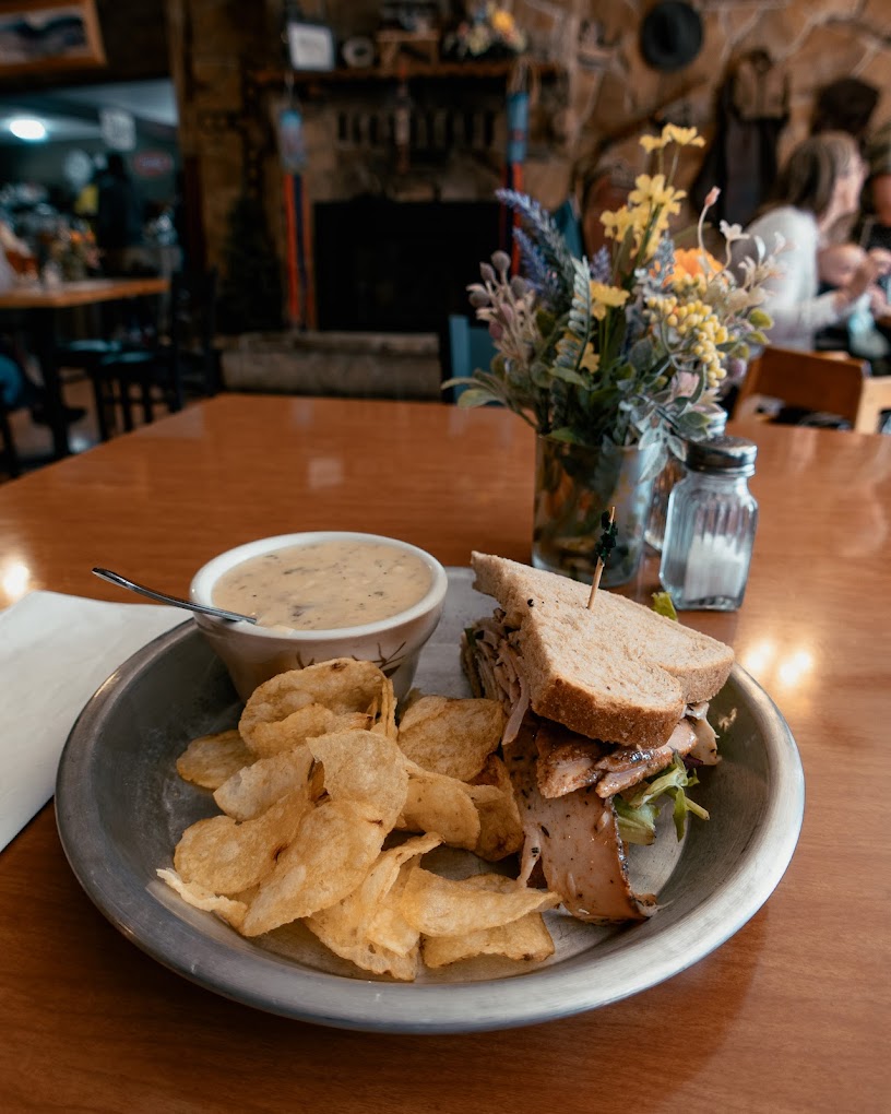 Soup, a sandwich, and chips at Austin House. It looks delicious!