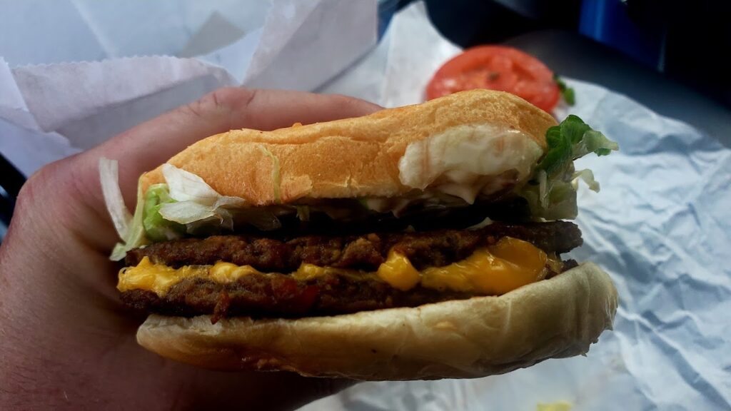 A cheeseburger from Hasty Freez.