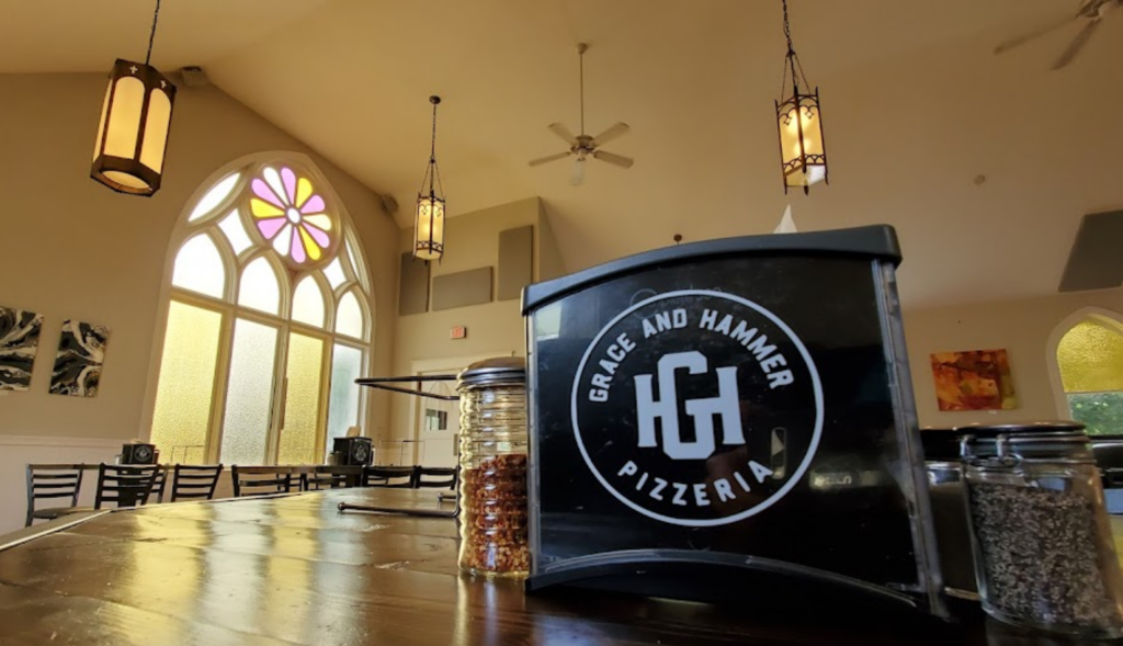 Grace and Hammer, Central Oregon, Redmond, Pizzaria, Wood-Fired Pizza, Best Restaurants, Where to Eat, Casual Vibes, Historic Church, Holy Pizza, Good Eats, Outdoor Seating, Bend Oregon