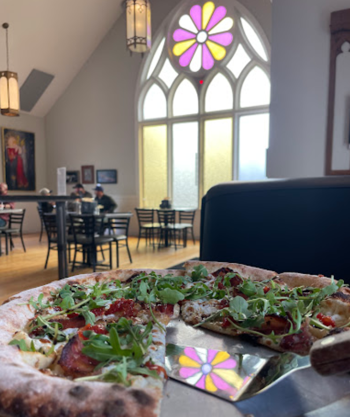 Grace and Hammer, Central Oregon, Redmond, Pizzaria, Wood-Fired Pizza, Best Restaurants, Where to Eat, Casual Vibes, Historic Church, Holy Pizza, Good Eats, Outdoor Seating, Bend Oregon