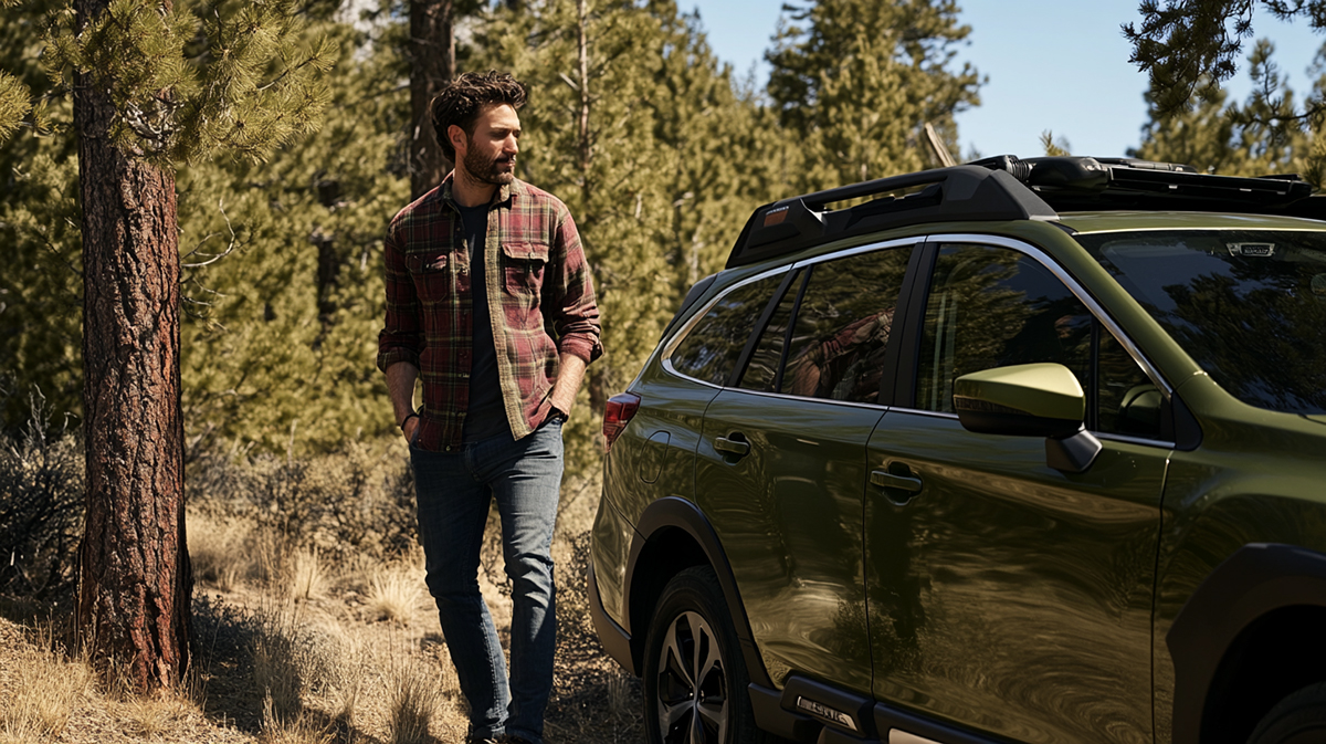 oregon man with Forest Green his Subaru outback