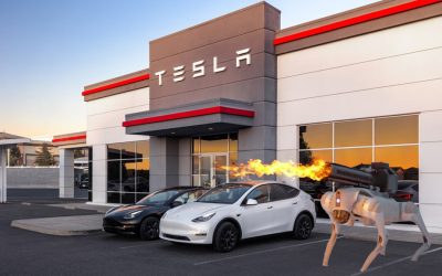 Tesla Dealerships Now Patrolled by Robot Dogs That Breathe Fire