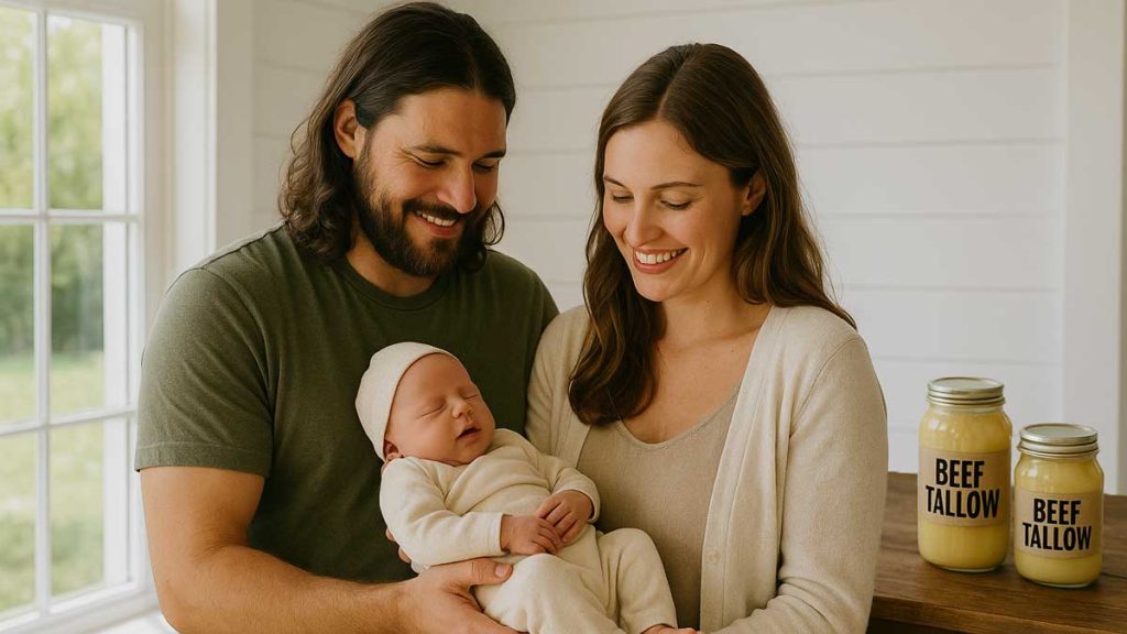 parents with seed-oil free newborn baby