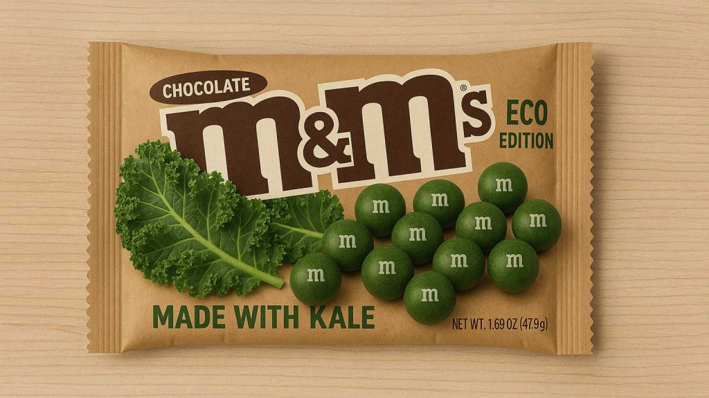 a bag of delicious kale m&ms