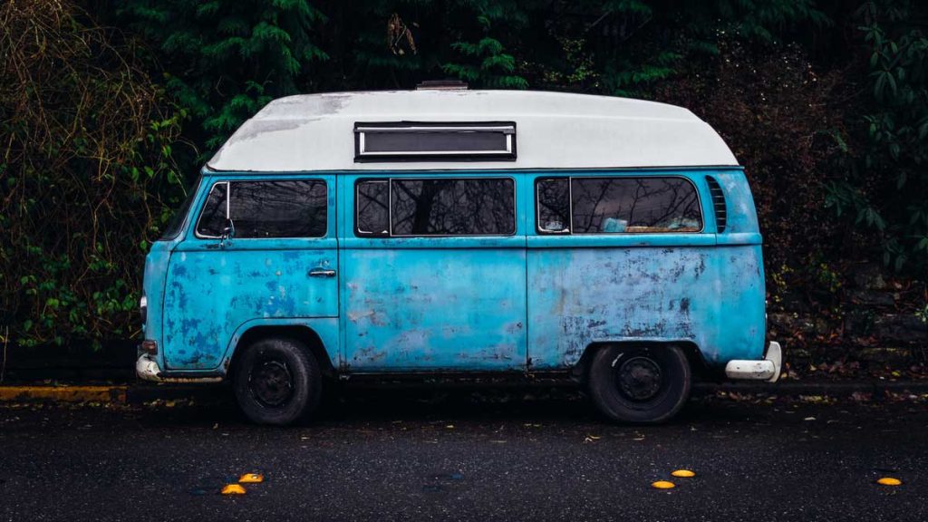 van by the river