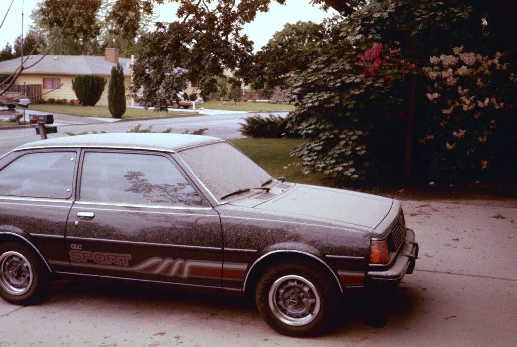 A car in west Portland dusted with ash from Mount St. Helens’ secondary eruption on May 25, 1980