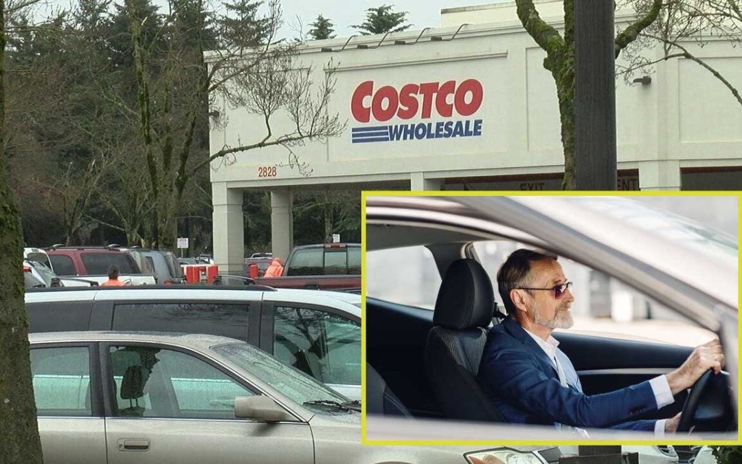 Costco Shopper with Blinker On Willing to Die for That One Spot Near the Cart Corral Occupied by Woman Buckling Three Kids into Minivan