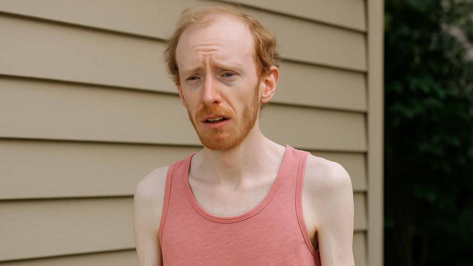 A pale Oregon showing off his tank top
