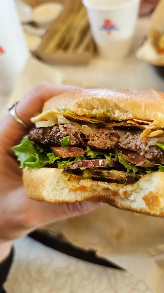 A juicy burger at Burgerville.