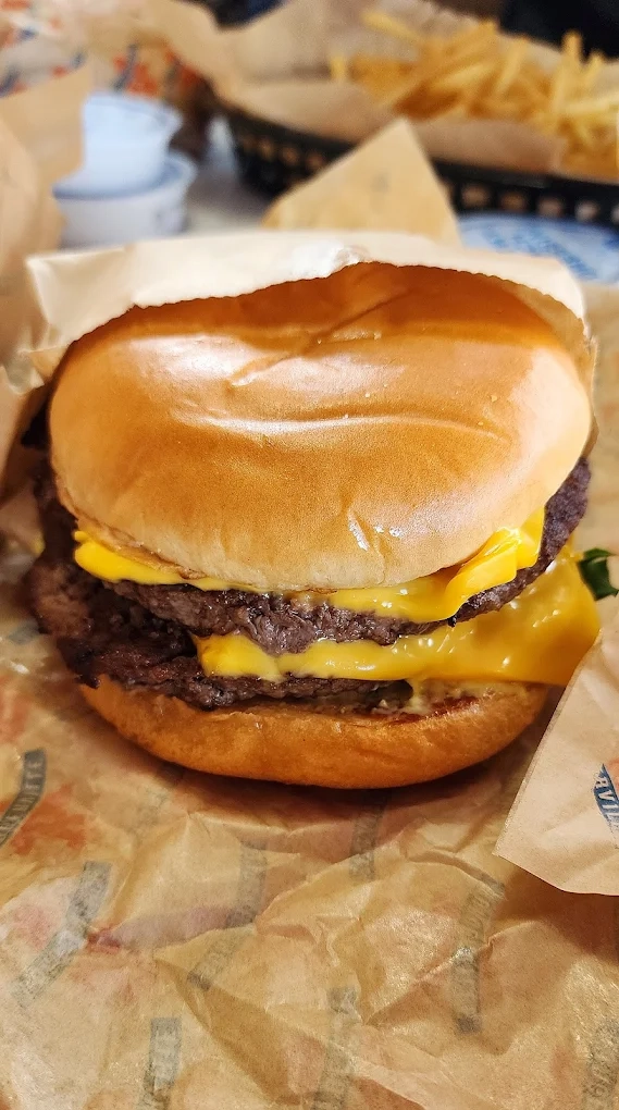 A juicy cheese burger at Burgerville.