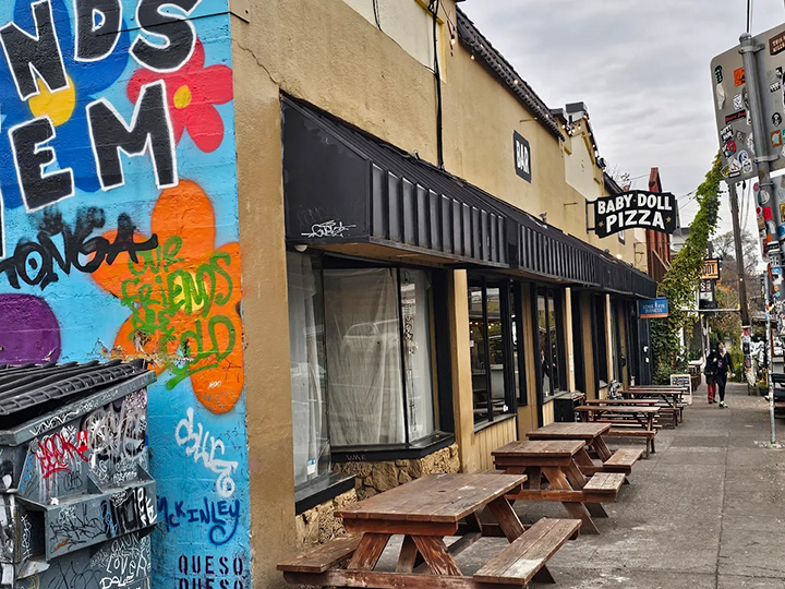 The outside of Baby Doll Pizza.