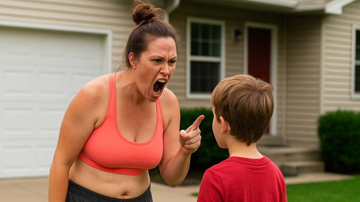 woman scolding boy