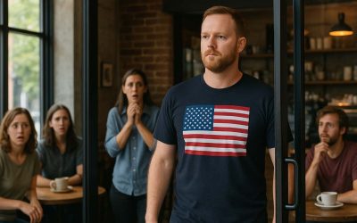 Locals Horrified as Man Wearing American Flag T-Shirt Casually Walks Into Portland Coffee Shop
