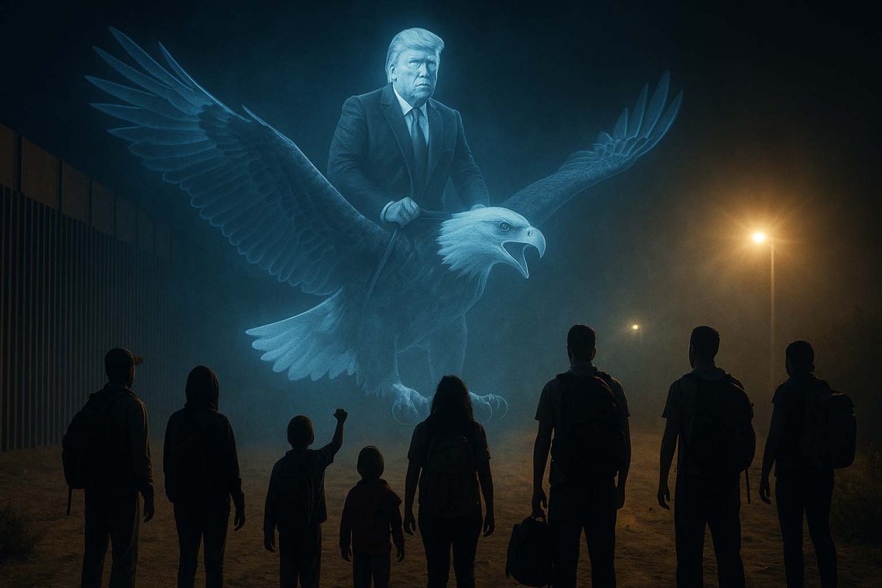 Migrants Flee After Federal Agents Project AI Trump Riding Eagle at Border