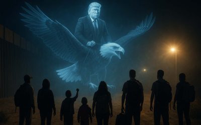 Migrants Flee After Federal Agents Project AI Trump Riding Eagle at Border