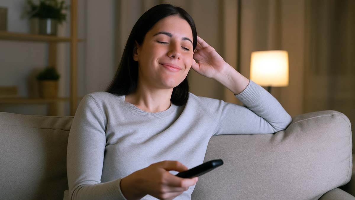 woman relieved watching netflix
