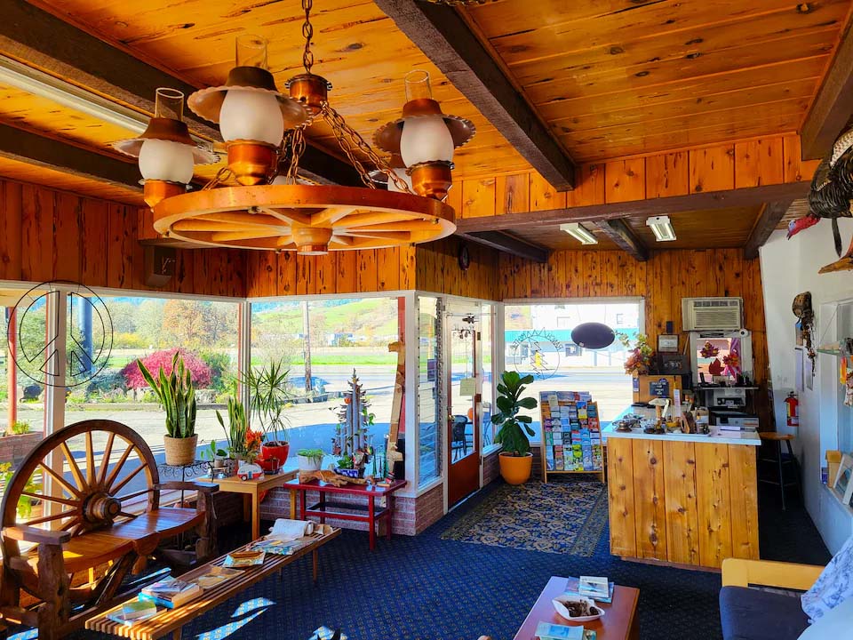 The cute interior of the lobby at The Ranch Motel.