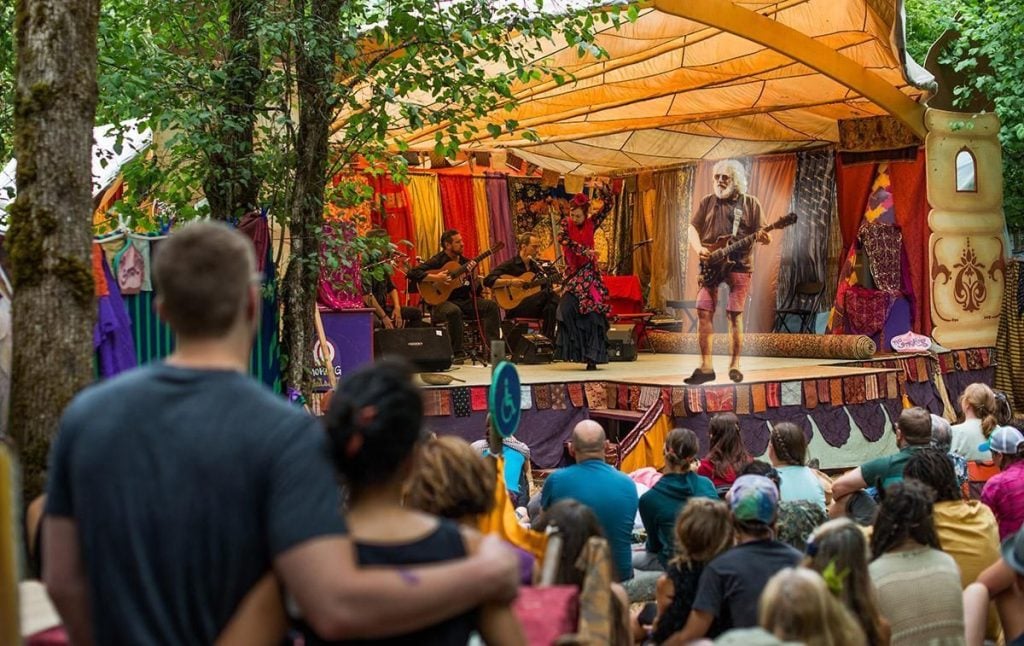 Jerry Garcia jamming out at the Oregon Country Fair